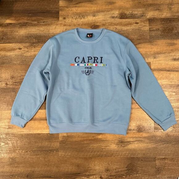 Capri Italia Embroidered Cornflower Blue Crewneck Sweatshirt XXL Cozy Casual - Picture 1 of 8